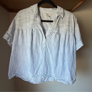 Madewell Striped White and Blue Collar Top